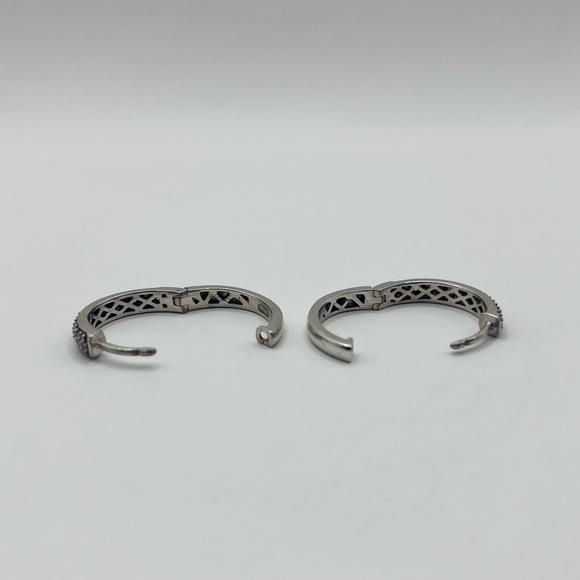 .50 CT Natural Diamond Triple Row Silver Earring Hoops - Picture 6 of 7